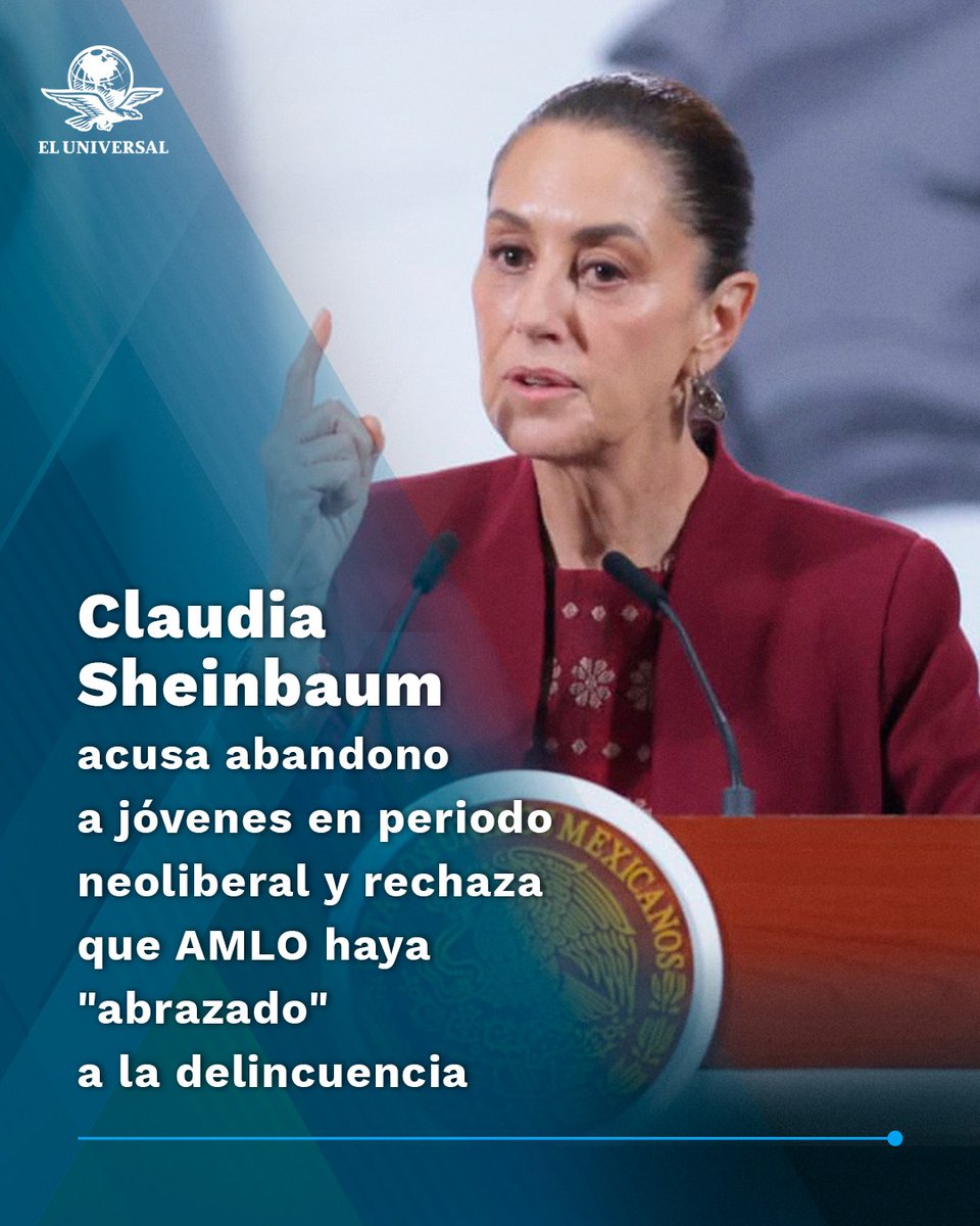 🗞️ Al identificar al asesino del alcalde Carlos Manzo como un menor de edad, Claudia Sheinbaum aseguró que en el periodo neoliberal se abandonó a las juventudes de México

🗣️ Rechazó que se haya abrazado a la delincuencia con la estrategia del expresidente Andrés Manuel López