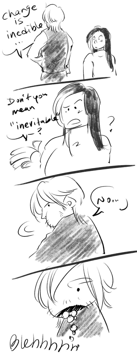 Saw the convo on a FB post and couldn't resist. My mind immediately went to Leon😅
Drawn in under 10 minutes. Don't take this seriously LOL 

Featuring <a href="/KittenLeons/">Leon's Kitten (Seven)</a> lovely self-insert, Seven 😘