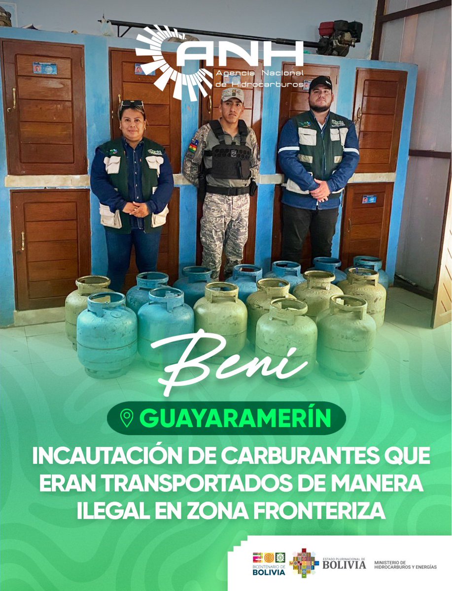 🚨🚫🛢️En Guayaramerín, #Beni, la #ANH, en operativos de control e interdicción, en coordinación con la Policía boliviana y la Capitanía de Puerto de las FFAA, logró incautar combustible que pretendía ser transportado de manera ilegal hacia el vecino país del Brasil.