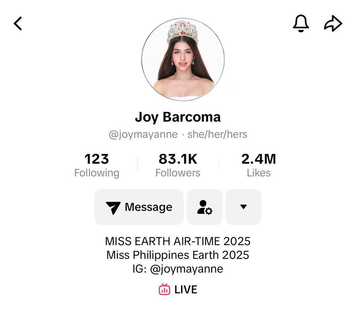 Dainsleif_10's tweet image. Good morning sa ating pambansang jusa, Joy Barcoma na may bagong tile:
Miss Earth Air-Time 2025 
😂
#JoyBarcoma #MissEarth2025 #ME2025 #MissEarthPhilippines2025
