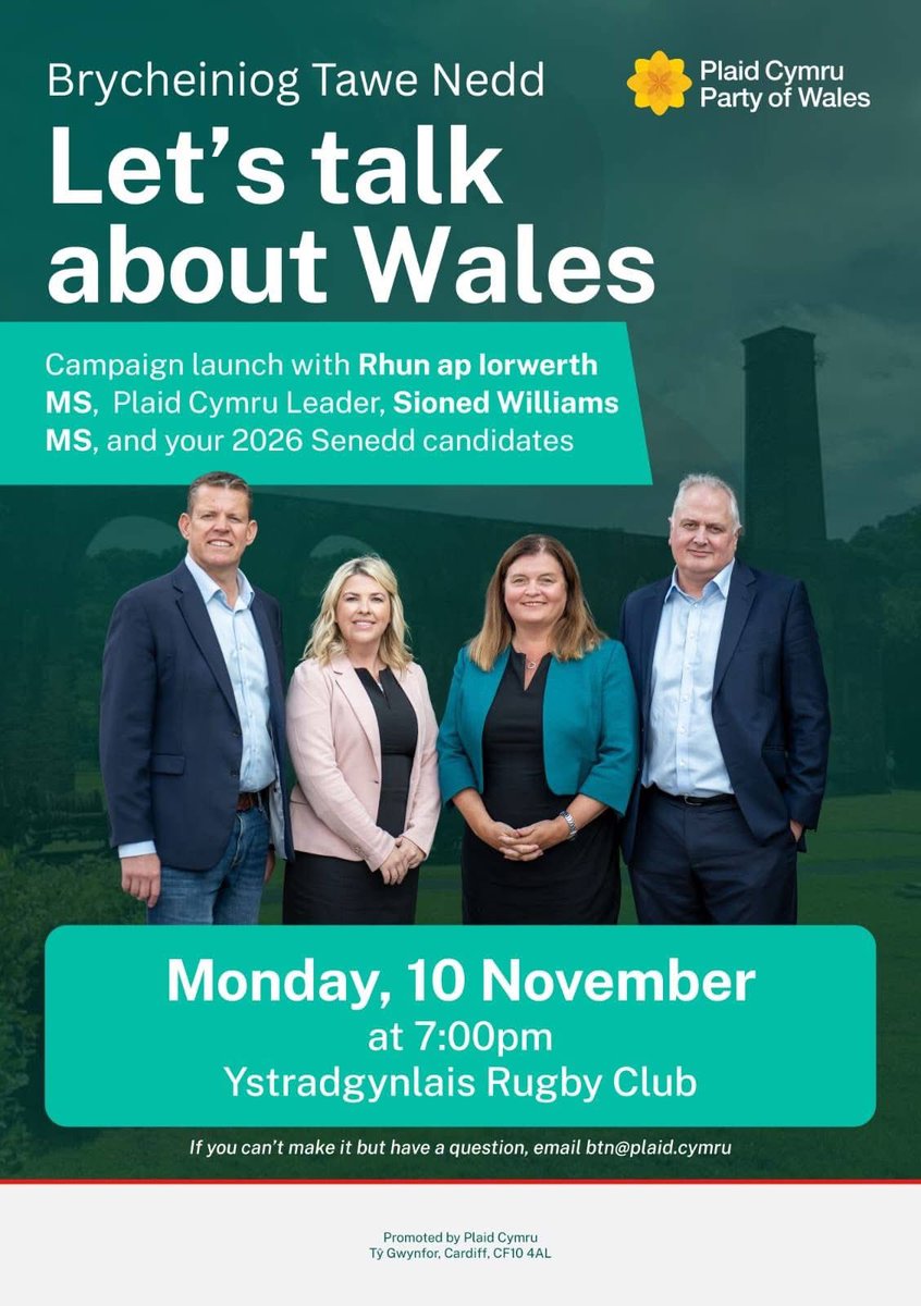 Out in Glanrhyd today with my fellow <a href="/Plaid_Cymru/">Plaid Cymru 🏴󠁧󠁢󠁷󠁬󠁳󠁿</a> Brycheiniog Tawe Nedd  Senedd candidates Andrew Jenkins and Justin Horrell, telling residents about Monday’s event with <a href="/RhunapIorwerth/">Rhun ap Iorwerth</a>. 

If you want to know more about our vision for Wales, come along! 7pm at Ystradgynlais RFC.