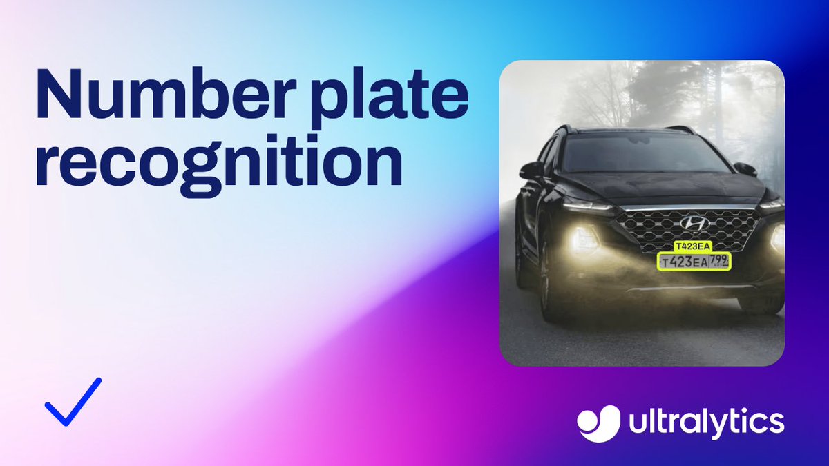 ultralytics's tweet image. New tutorial | Automatic number plate recognition with Ultralytics YOLO11 and EasyOCR! 🚗

Detect and read license plates in real time using computer vision and OCR.

Watch here ➡️ ow.ly/S6Zy50XokVF

#EasyOCR #ANPR #ComputerVision
