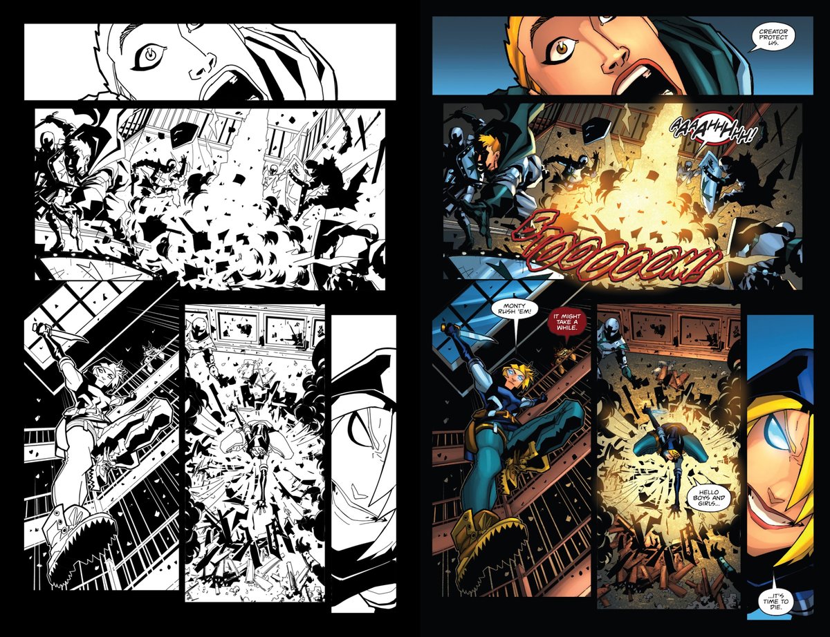 This is page 9 of Obey Me #4 that I drew a few years ago. It was published by Dynamite Entertainment and based on the video game of the same name by Blowfish Studios. Amazing colours <a href="/mennyo/">Emmanuel Ordaz</a> .