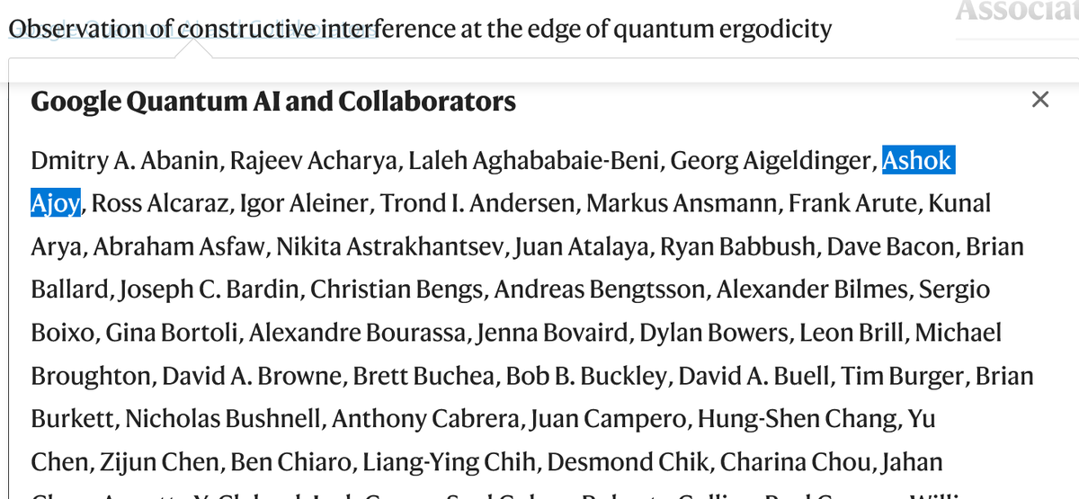 In case you didn't see Ashok Ajoy's group at Berkeley contributed to the new Willow chip algorithm that claims impressive performance! 

The author list is dizzying, great work <a href="/GoogleQuantumAI/">Google Quantum AI</a> and <a href="/lab_ajoy/">Ajoy Lab @ Berkeley</a> and collaborators

nature.com/articles/d4158…
nature.com/articles/s4158…