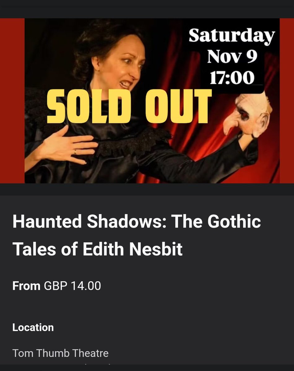 We can't wait for our show at the <a href="/TomThumbTheatre/">Tom Thumb Theatre</a> in Margate this Sunday.
We are now sold out, but dont worry, there are plenty more dates are coming up. Find out about further dates here:
amonkeywithcymbals.co.uk/haunted-shadows
#theatre #edithnesbit #ghoststories