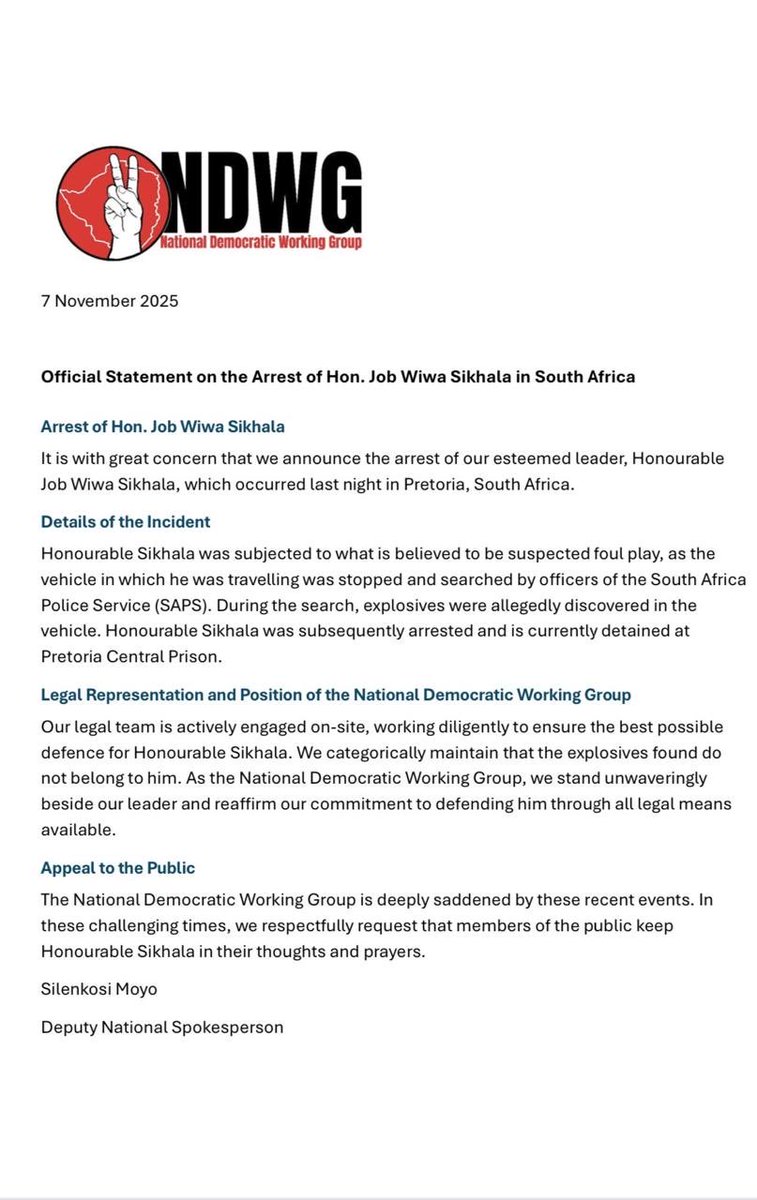 Sophie_Mokoena's tweet photo. The latest news on Job Sikhala a Prominent Zimbabwean politician who was arrested last night in Pretoria South Africa. #sabcnews https://t.co/u40LapF3HM