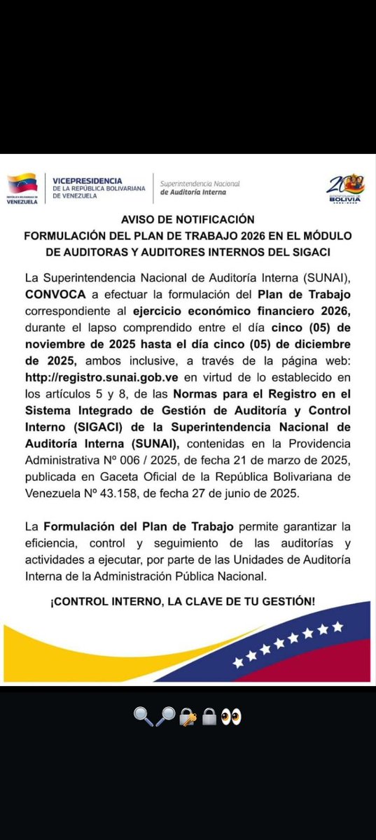 vdsilvar11's tweet photo. Atención a todos los responsables de la Unidades de Auditoria Interna de la APN. Cumple con efectuar la Formulacion del Plan de Trabajo del año 2026. https://t.co/VoUvAJGvn5