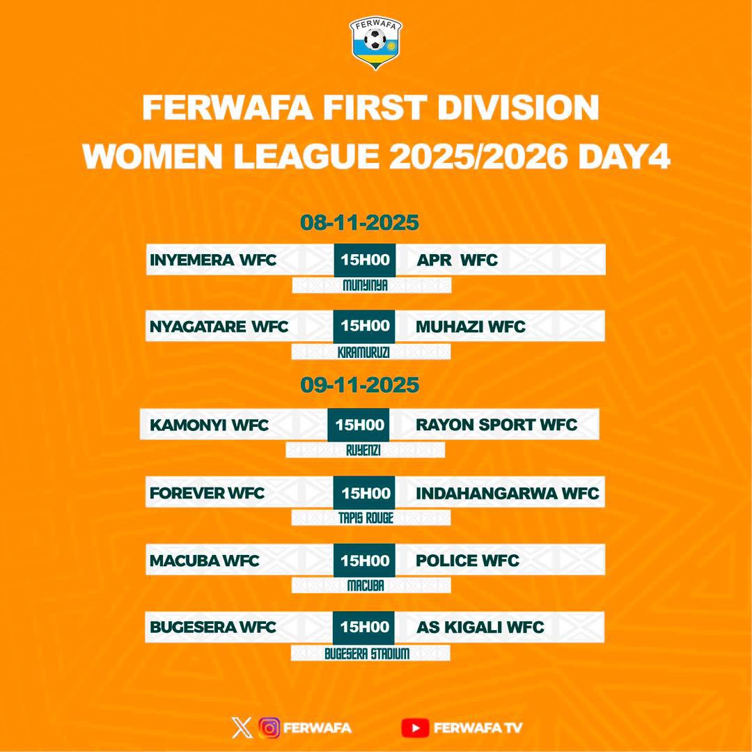 FERWAFA's tweet photo. Shampiyona y’icyiciro cya mbere mu Bagore igeze ku munsi wa 4

#WomenInFootball https://t.co/nLiz767mzV