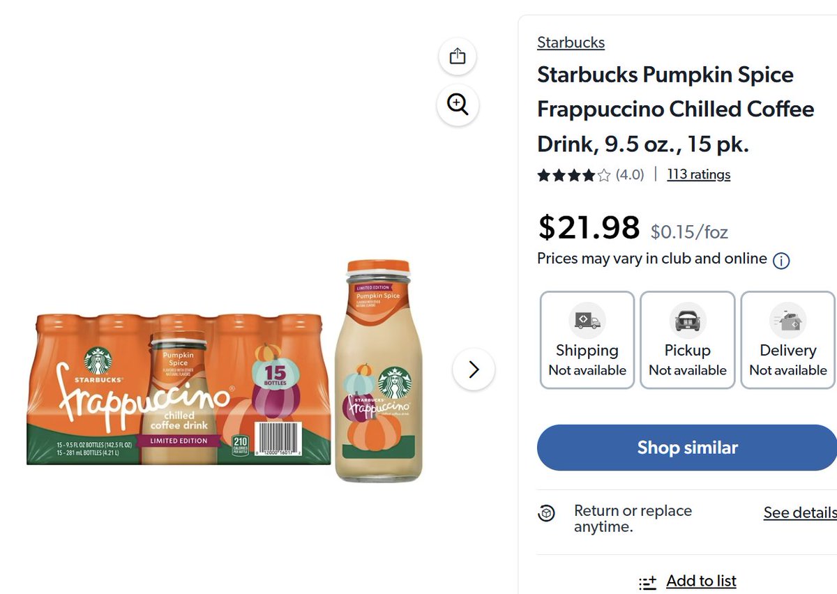 Pricerrors's tweet image. SAM'S CLUB ERROR ON STARBUCKS 🎃

Select locations are showing around $6 for a Case of 15 Starbucks Pumpkin Spice Frappuccino drinks.

Retailing $40+ everywhere else!

Check for local stock:
mavely.app.link/e/WwuJMs0K6Xb