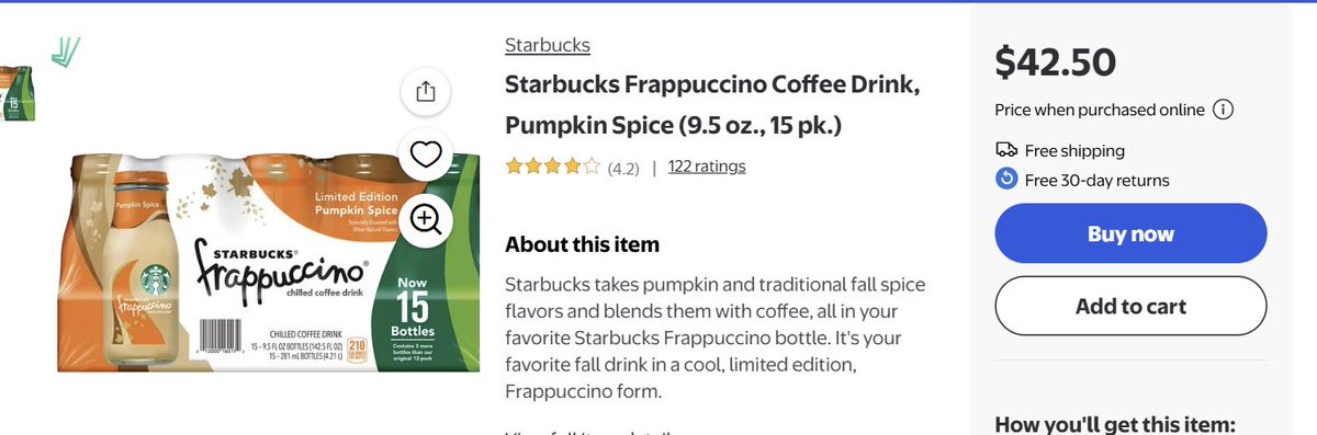 Pricerrors's tweet image. SAM'S CLUB ERROR ON STARBUCKS 🎃

Select locations are showing around $6 for a Case of 15 Starbucks Pumpkin Spice Frappuccino drinks.

Retailing $40+ everywhere else!

Check for local stock:
mavely.app.link/e/WwuJMs0K6Xb