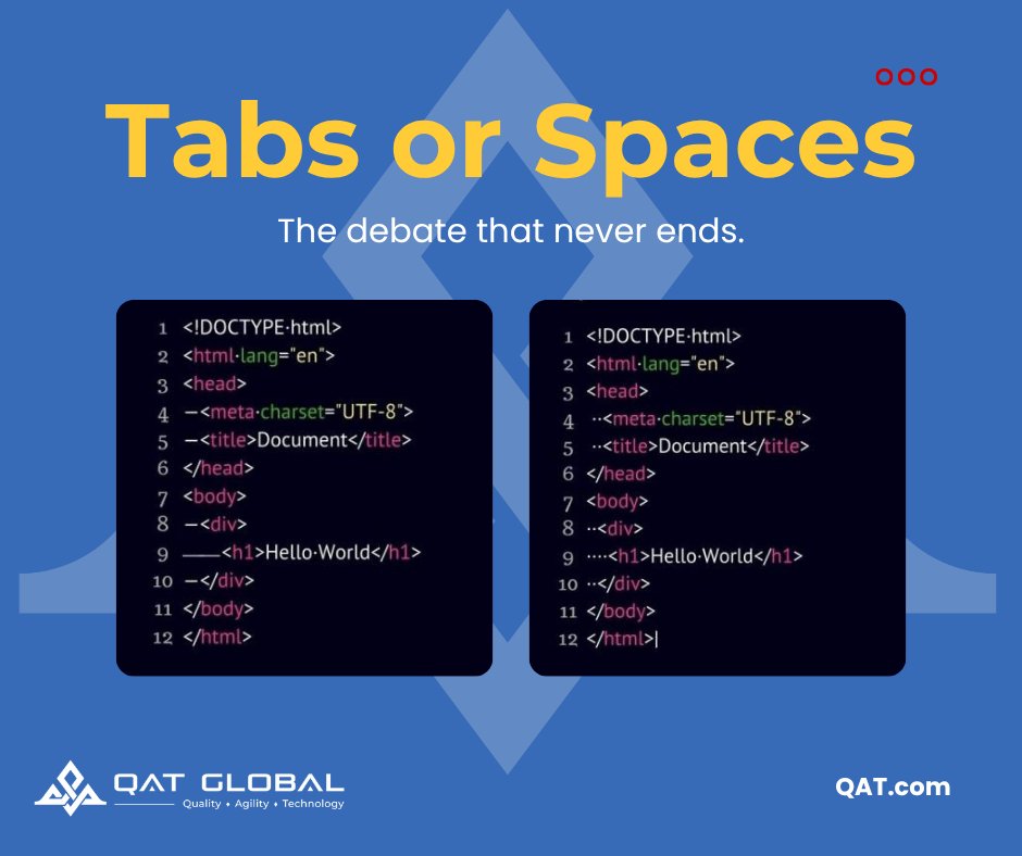 QATGlobal's tweet image. The ultimate dev showdown: Tabs or spaces?

Tell us your favorite!
#TechCulture #DeveloperLife #QATGlobal #CodingHumor #TeamTabs #TeamSpaces