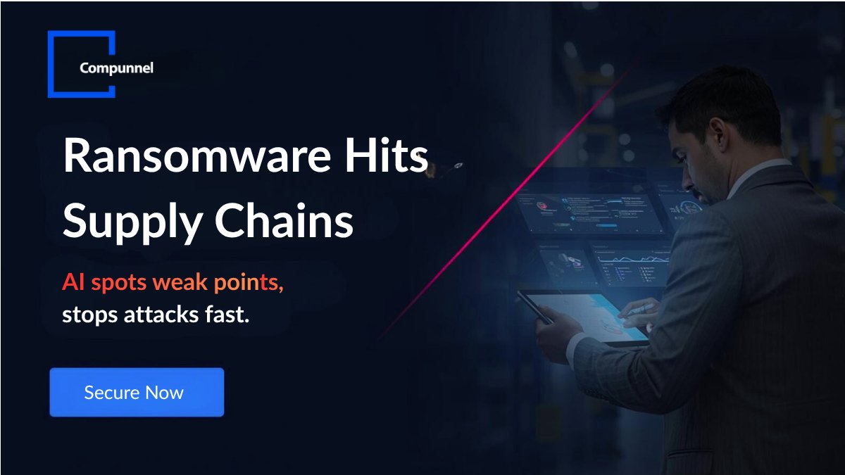 Compunnelinc's tweet image. Ransomware and stolen credentials are hackers’ go-to in supply chain attacks, causing millions in losses. 
In 2025, AI helps spot vulnerabilities faster than ever. 
Don’t wait to protect.
 
Read more: hubs.li/Q03S7_Cp0
 
#Cybersecurity #Compunnel #CyberThreat
