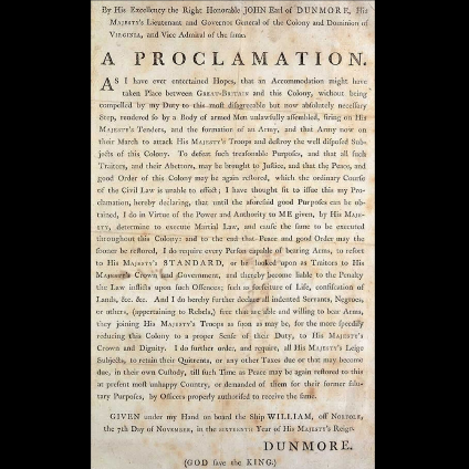 LiamOMaraIV's tweet image. On #ThisDayInHistory in 1775, #DunamoresProclamation was issued by the governor of Virginia Colony. It declared #MartialLaw and promised freedom to any slave who chose to flee &amp;amp; enlist in the British Army. By the end of the war, 20,000 American slaves had earned freedom this way.