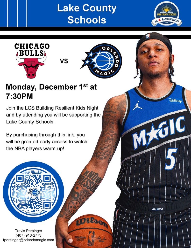 Experience NBA excitement for a cause! Join us on Dec. 1, at 7:30 pm for LCS Building Resilient Kids Night as the Orlando Magic take on the Chicago Bulls at the Kia Center! Every ticket helps support our students. Get your tickets today: gofevo.com/event/Lcsstude…