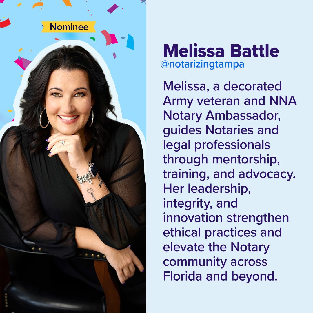 nationalnotary's tweet image. 🎉 The votes are in — and your 2025 Notary Influencer of the Year finalists have been revealed!

Each of these incredible leaders has inspired, educated, and elevated the notary community in unique ways. 💫 Now it’s your turn to decide who will take home the crown!

🗳️ Cast your…