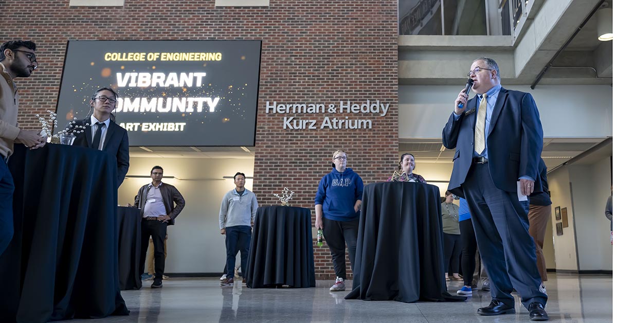 PurdueEngineers's tweet photo. Our Vibrant Community Art Exhibition featured amazing works of creativity by  Purdue Engineering staff, faculty, and students, each piece telling a story of imagination, innovation and connection.

If you missed the reception, the artwork is on display at Armstrong Hall. Congratulations to our artists and thank you to the Vibrant Arts Committee!

#PurdueEngineeringIsVibrant