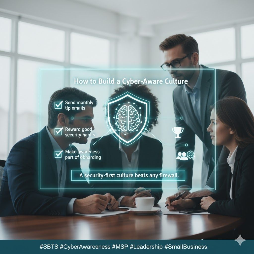 SicuroBTS's tweet photo. How to Build a Cyber-Aware Culture

🧠 Cybersecurity isn’t just IT’s job — it’s everyone’s.

✔️ Send monthly tip emails
✔️ Reward good security habits
✔️ Make awareness part of onboarding

#CyberAwareness #MSP #Leadership #SmallBusiness #SBTS https://t.co/bGp0AZ7RVO