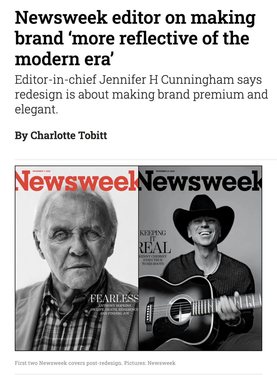 Proud to see Press Gazette profiling Newsweek’s redesign - it reflects our renewed mission and global ambition. Big thanks to Jennifer Cunningham and the entire Newsweek team for anchoring this evolution in journalism. 

Read the full story at:  pressgazette.co.uk/publishers/mag…