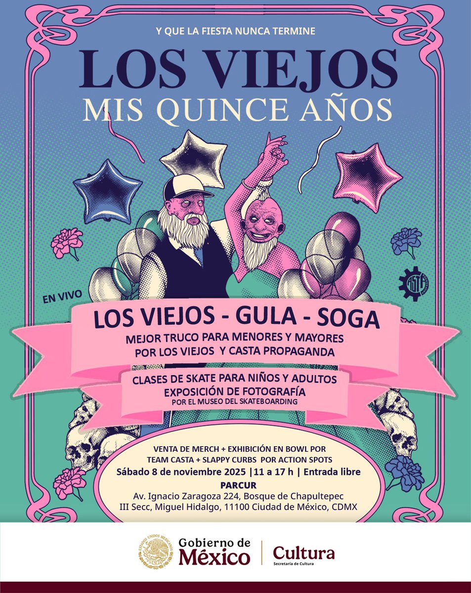 Mis quince años en Parcur skatepark Sáb 8 nov de 11am a 6pm entrada libre en vivo los viejos , gula, soga