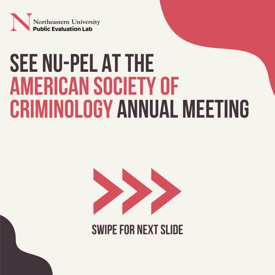 NUPublicEvalLab's tweet photo. Come see NU-PEL at the American Society of Criminology (ASC) Annual Meeting!

Swipe to see when NU-PEL will be presenting and participating in the conference!

#Research #ASC #ASC2025 #Criminology #NUPEL https://t.co/BknVQLDv4S