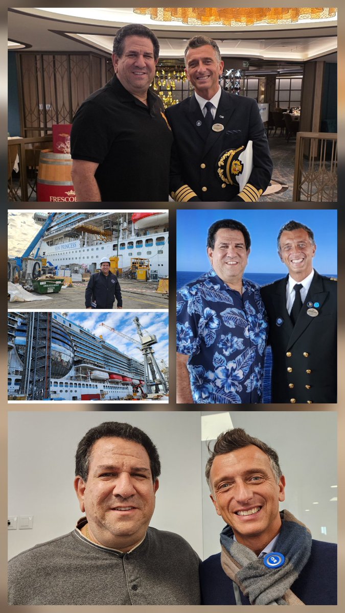 CruiseGuy's tweet image. After last sailing on @PrincessCruises  #DiscoveryPrincess on Oct, 2022, Capt Arma left for #cruise shipyard at Monfalcone, Italy to oversee construction of both #SunPrincess and #StarPrincess. He&apos;s ecstatic to be sailing the high seas aboard his ship, brand new #StarPrincess.