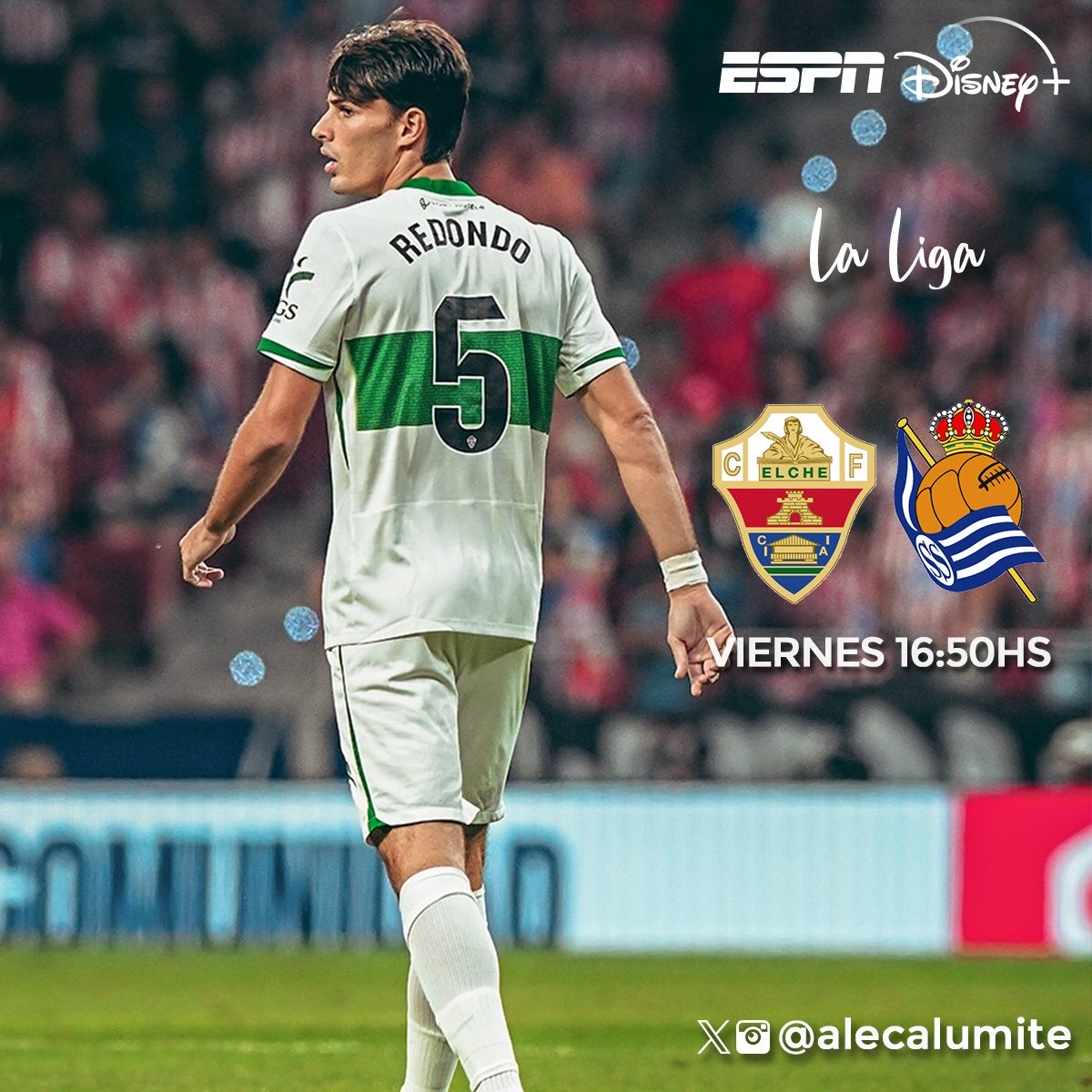 alecalumite's tweet photo. En un rato nos vemos por #ESPN y ⁦@disneyplusla⁩ ⚽️🇪🇸

#Elche vs #RealSociedad 

Con ⁦@WolffPedro⁩ 🎙️ https://t.co/2hveVqURu6