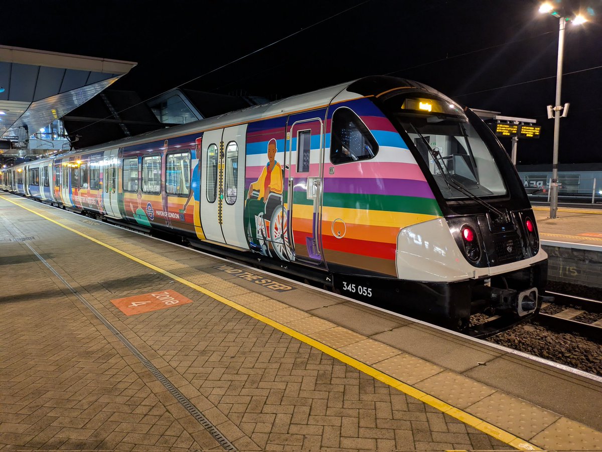 downrelief's tweet image. The colourful Crossrail #trainbow was my ride to work tonight. Seen here at Reading waiting to work the 1845 to Abbey Wood at Reading.