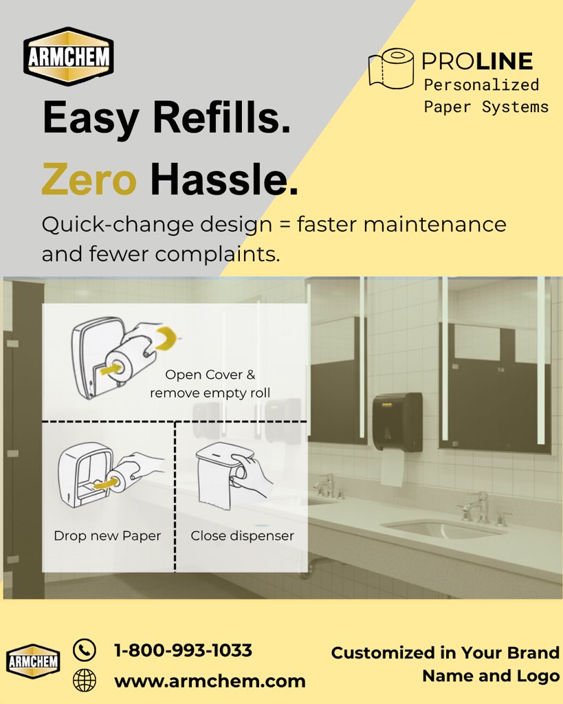 ArmchemStore's tweet image. Easy refills. Zero hassle.
🧴 ProLine’s quick-change design = faster maintenance + fewer complaints.
Upgrade your facility → armchem.com
#ProLine #SmartHygiene #FacilityCare #Armchem #Afghanistan