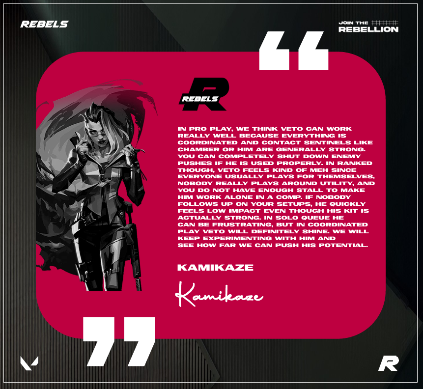 We asked <a href="/Kamikaz16945144/">Kamikaze</a> about his opinion on the use of Veto in competitive and ranked play!👀

What is your opinion on the champ?👇

#JoinTheRebellion
