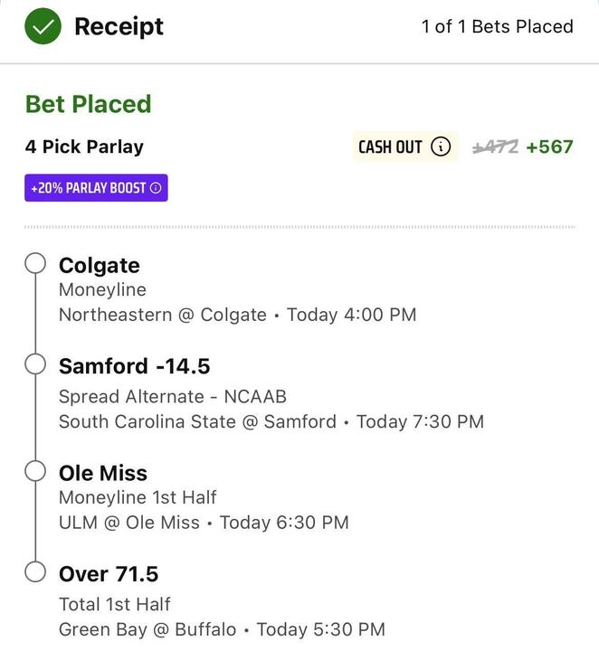 DraftKings CBB Parlay Boost ⛹️‍♂️

EV: 11%
FV: +500
QK: 0.5u