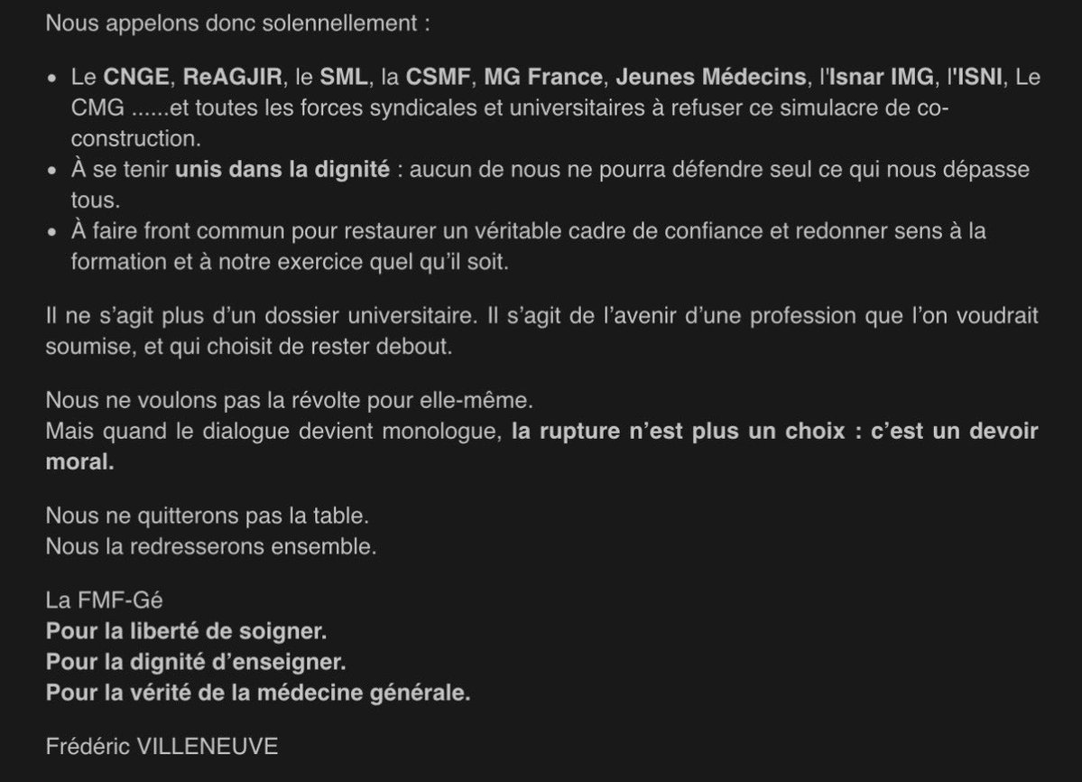Appel à l’unité et à la rupture

<a href="/stephanie_rist/">Stéphanie RIST</a> 
<a href="/ThomasFatome/">Thomas Fatôme</a> <a href="/EmmanuelMacron/">Emmanuel Macron</a> <a href="/AssembleeNat/">Assemblée nationale</a> <a href="/Senat/">Sénat</a> 
<a href="/FMFofficiel/">FMF_Fédération des Médecins de France</a> <a href="/MG_France/">MG FRANCE</a> <a href="/LE_SML/">SML</a> <a href="/CSMF_officiel/">CSMF_officiel</a> <a href="/UFMLSYNDICAT/">UFML SYNDICAT - syndicat de médecins libéraux</a>  <a href="/ordre_medecins/">Ordre des Médecins</a> <a href="/SNJMG/">Syndicat Jeunes MG</a> <a href="/ReAGJIR/">ReAGJIR</a> <a href="/Avenir_Spe/">AVENIR SPÉ</a> <a href="/URPSML_HDF/">URPS Médecins Libéraux Hauts-de-France</a>  
<a href="/nicolasberrod/">Nicolas Berrod</a> 

SYNDIQUEZ VOUS !
fmfpro.org/adherer-a-la-f…