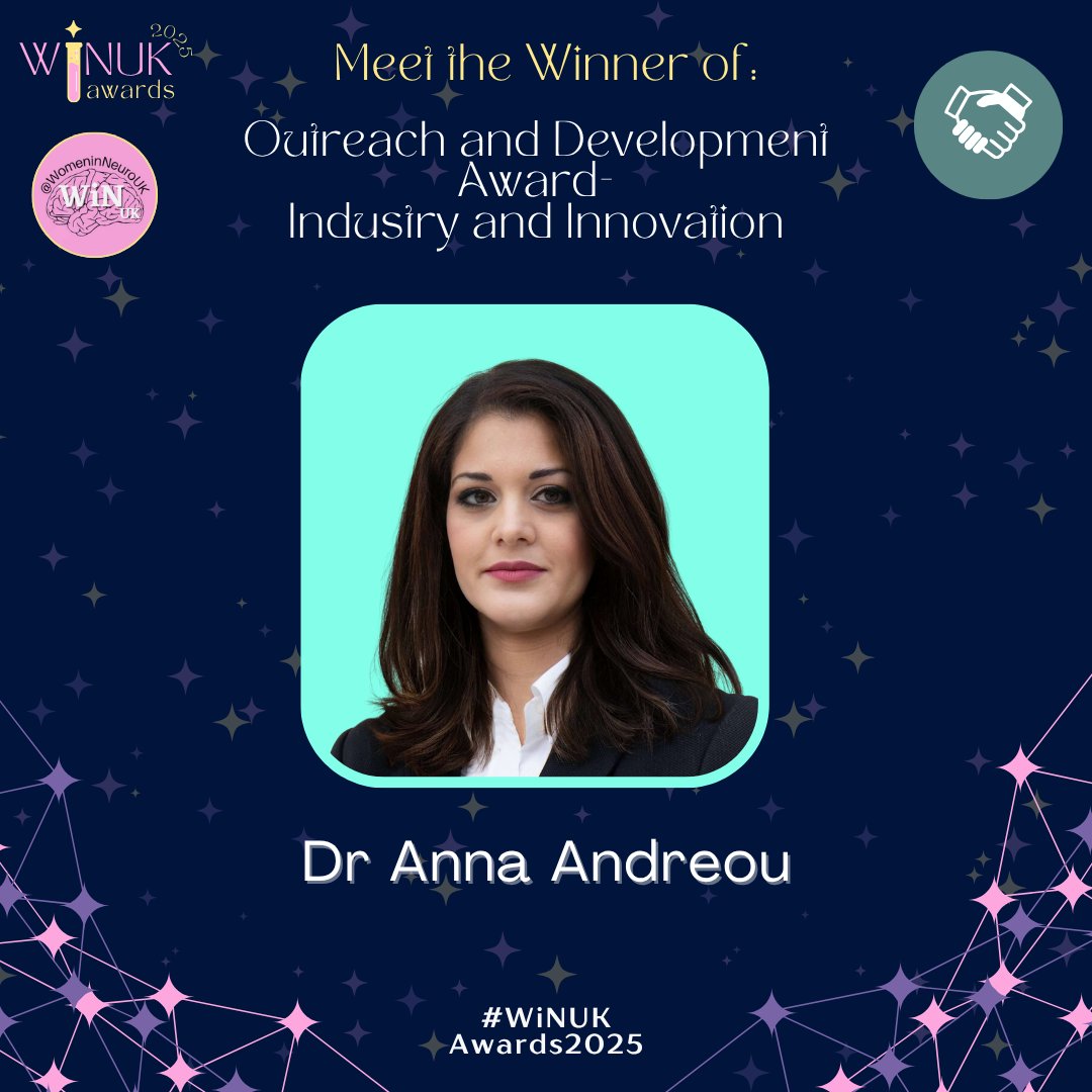 WomeninNeuroUK's tweet image. 🌟Huge congratulations to @ap_andreou (@KingsCollegeLon) — winner of the Industry and Innovation award at the #WiNUKAwards2025!

Dr. Andreou forged numerous industry collaborations to advance research on novel botulinum toxin therapies for migraine and facial pain.