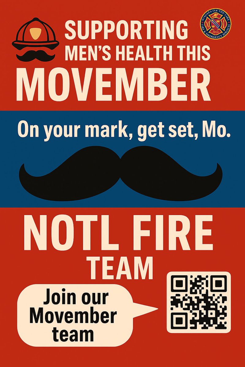 NOTLfiredept's tweet image. 👨🏻‍🚒💙 NOTL Fire is taking part in #Movember to support men’s mental health, suicide prevention, prostate &amp;amp; testicular cancer awareness.
👉 Join our team
👉 Show your support 
Every conversation helps break the stigma.
#NOTLFireTeam #MensHealthMatters #Movember