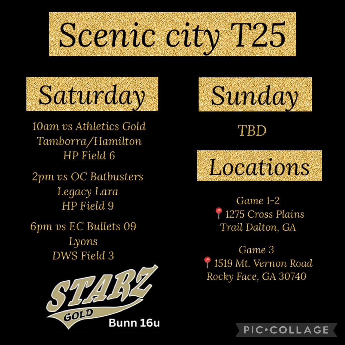 Here’s the schedule for T25!!! <a href="/StarzGold_16u/">Starz Gold 16u (Bunn)</a> <a href="/StarzGold/">StarzGold</a> <a href="/CoachBrandon24/">Brandon Perks</a>