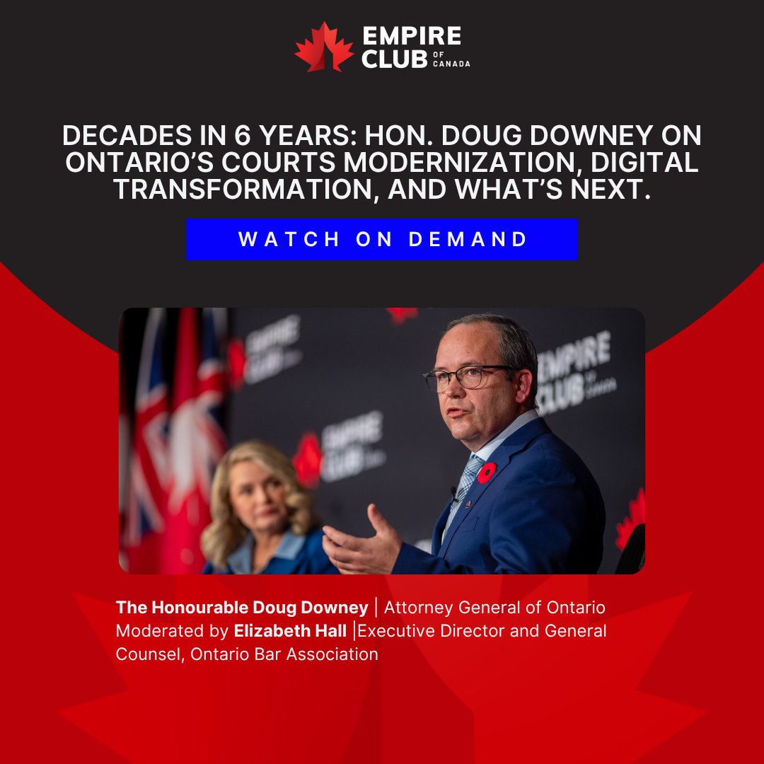 Empire_Club's tweet image. ICYMI | Yesterday, the Empire Club of Canada welcomed Hon. Doug Downey, Attorney General of Ontario

Watch the full event here: hubs.la/Q03Sd_ny0

Link to photo album: hubs.la/Q03SdTGS0

#DougDowney #AttorneyGeneral #OntarioCourts #OntarioJustice