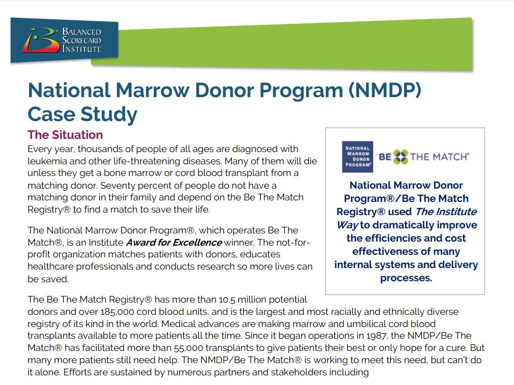 BSCInstitute's tweet image. See how National Marrow Donor Program®/Be The Match Registry® used the #BalancedScorecard to dramatically improve efficiencies &amp;amp; cost effectiveness of many internal systems and delivery processes tinyurl.com/tiw-nmdp