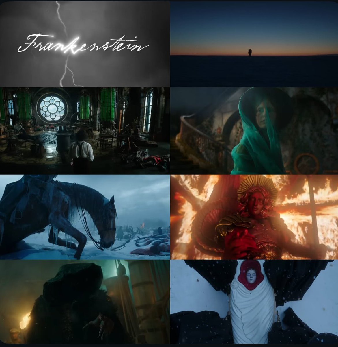 HuguitoMuaddib's tweet photo. Vista #Frankenstein de Guillermo del toro 
Acabo de ver una pieza de arte de 2 horas y media, vaya tremendo peliculón, me ha encantado en todos los aspectos,ha sido un viaje precioso y cruel a la vez, está película tiene un mensaje muy potente, tiene alegoría a la vida y a la muerte,es bella,es poética,es filosófica,es cruel,es bestia, pero tiene un gran corazón dentro,te emocionas con el acto final,la forma en la que está contada modo cuento es sublime,las actuaciones protagónicas son conmovedoras, un Óscar Isaac cegado por conseguir la perfección y un jacob elordi que está impresionante como la criatura,su arco es bellísimo,ver a una criatura que había sido rechazada por su padre,ser aceptada por los demás como algo más que un monstruo hecho de cadáveres,sino como un amigo, una buena persona, con un corazón dentro
El apartado técnico por otra parte es sublime, el uso de las prótesis y el aparato práctico es sobresaliente, la banda sonora muy buena también 
En resumidas cuentas,un peliculón que es de obligado visionado 
@RealGDT te la has vuelto a sacar 
Mi nota es un pedazo de 9/10
Verla DE INMEDIATO
"Y ASI EL CORAZÓN,POR ROTO QUE ESTE, SEGUIRÁ VIVIENDO"