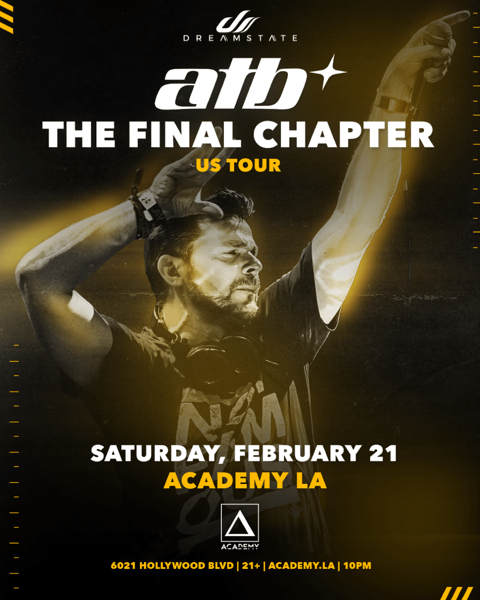 academy__la's tweet photo. Close your eyes… and let the melody take over. ✨

Join @atbandre as he brings ‘The Final Chapter’ US Tour to LA on Saturday, 2/21 for @DreamstateUSA. 💫

Tickets on sale now → https://t.co/65MP9fkWZl https://t.co/R6xzjl6V6t