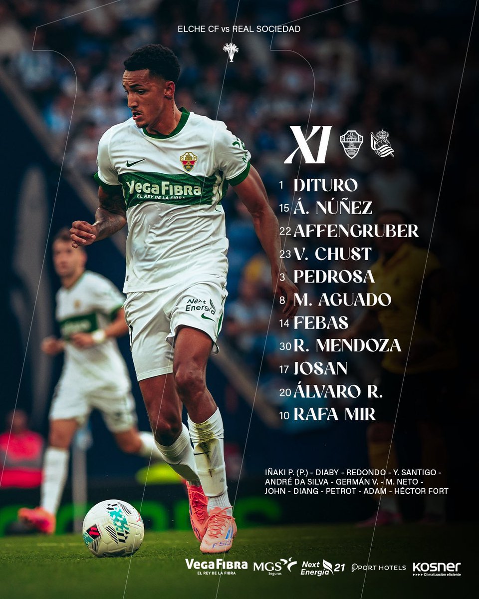YA tenemos ONCE del #ElcheCF:

✅ Matías Dituro, Álvaro Rodríguez y Rodrigo Mendoza TITULARES.

❌ Bigas NO está convocado.