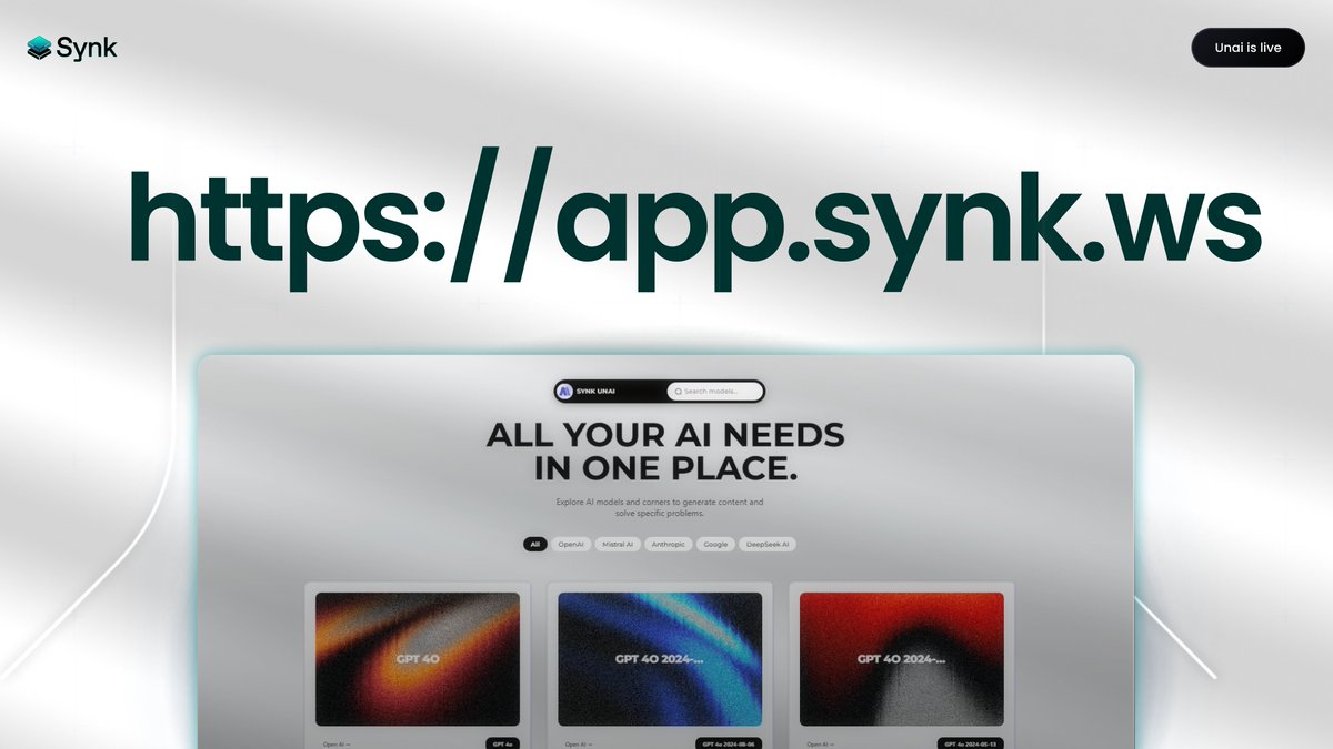 Synk_ws's tweet image. The gates are open — Synk Unai is live.

For the first time, every major AI model can now run inside one private OS — your OS.
No logins, no accounts, no trace — just pure intelligence, executed securely within Synk.
You don’t have to choose between power and privacy anymore.…