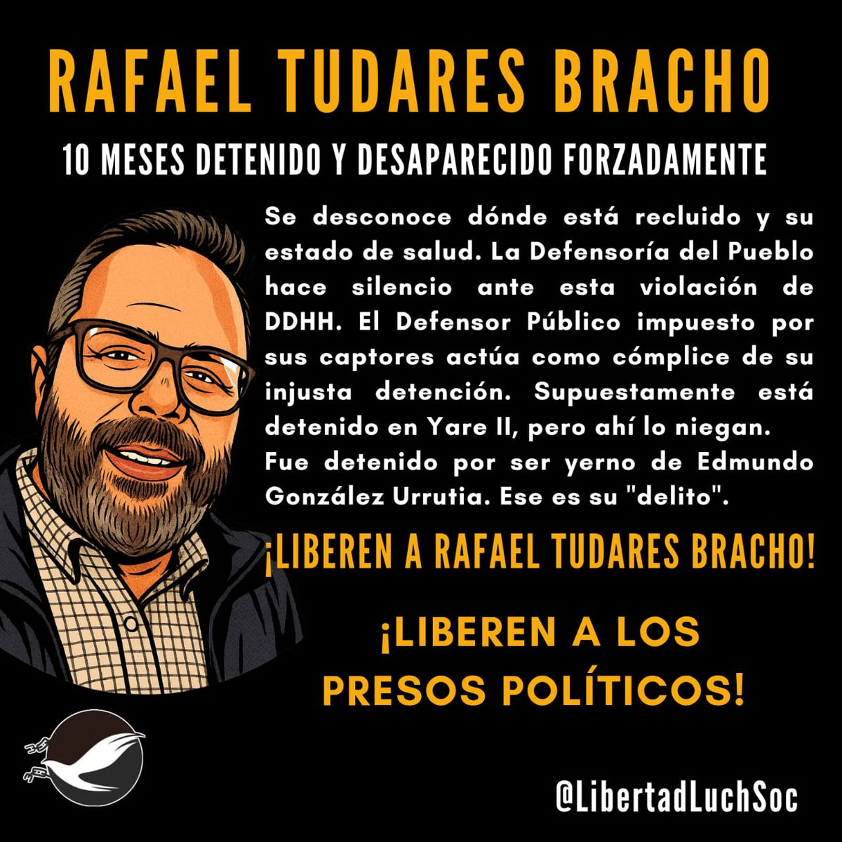 LibertadLuchSoc's tweet photo. INHUMANOS | 300 días de silencio, 300 días de injusticia y tortura contra Rafael Tudares Bracho, yerno de @EdmundoGU. El 7 de enero, cuando llevaba a sus hijos al primer día de clases, fue detenido. Desde entonces su familia no lo ha visto. #LiberenARafael #NoMasDesapariciones https://t.co/201LccJLD1