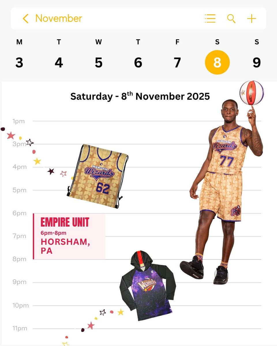 HarlemWizards's tweet photo. "The Harlem Wizards are ready to bring the magic to town! Catch us LIVE tomorrow for a day packed with fun, hoops, and unforgettable moments! 
https://t.co/C0z6qGSmKw
#HarlemWizardsLive #GameDay #BasketballMagic #basketball #event #gamealert #gameon #WizardsBeyond #WizardsBeyond https://t.co/ANwrz5UD7e
