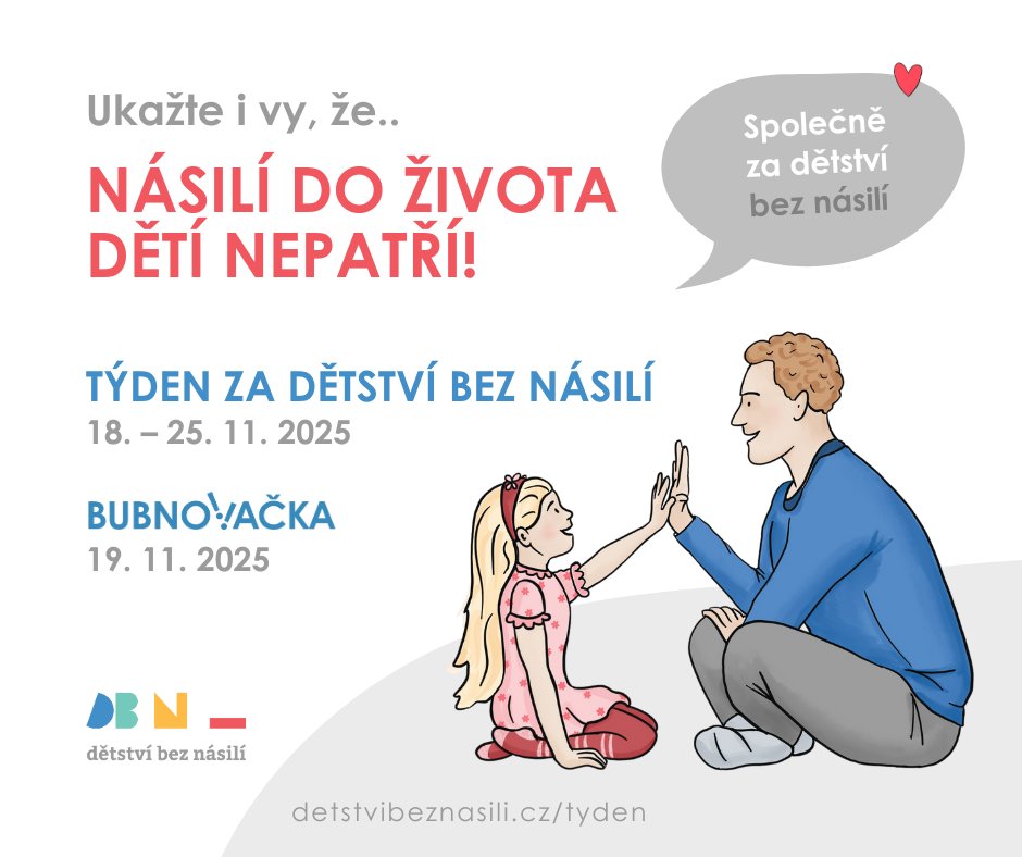 Aby byl hlas dětí slyšet – v každém městě i napříč společností. 📣
Přidejte se i Vy k Týdnu za dětství bez násilí a pomozte šířit myšlenku, že násilí do dětství nepatří!

#detstvibeznasili #bubnovacka2025 #tydenzadetstvibeznasili