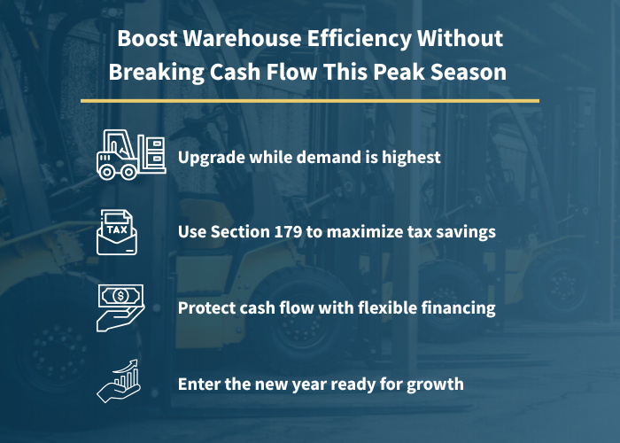 EquipFinanceKC's tweet photo. When Peak Season pushes your operation to the limit, it also shows you where to invest. With flexible lease &amp; finance options from Commercial Capital, you can scale your business without disrupting cash flow or waiting for next year’s budget. https://t.co/nRXQD2ZTxp https://t.co/0BHkBJCz8C