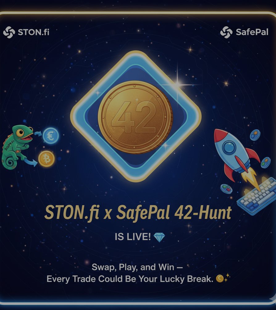 Annywizzy's tweet photo. The https://t.co/rDYGVBHBfh x SafePal 42-Hunt is live! 💎
Swap, play, and win — every trade could be your lucky break. 🪙✨

Fast swaps, real rewards, and good vibes all around. 🚀
Join the hunt and make every swap count! 🌍🔥

#STONfi #SafePal #42Hunt #DeFi #CryptoCommunity https://t.co/MO4JRu3DgL