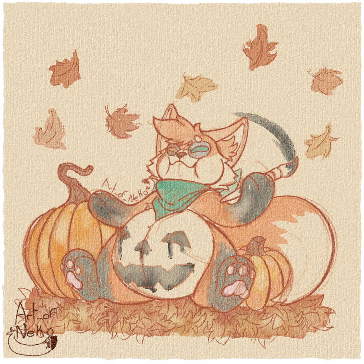 Boceto a color por la donación de <a href="/Mongeeto/">Mongee🍂 .° ꩜</a>  en el ko-fi, anda disfrutando de un lindo momento con el otoño :3