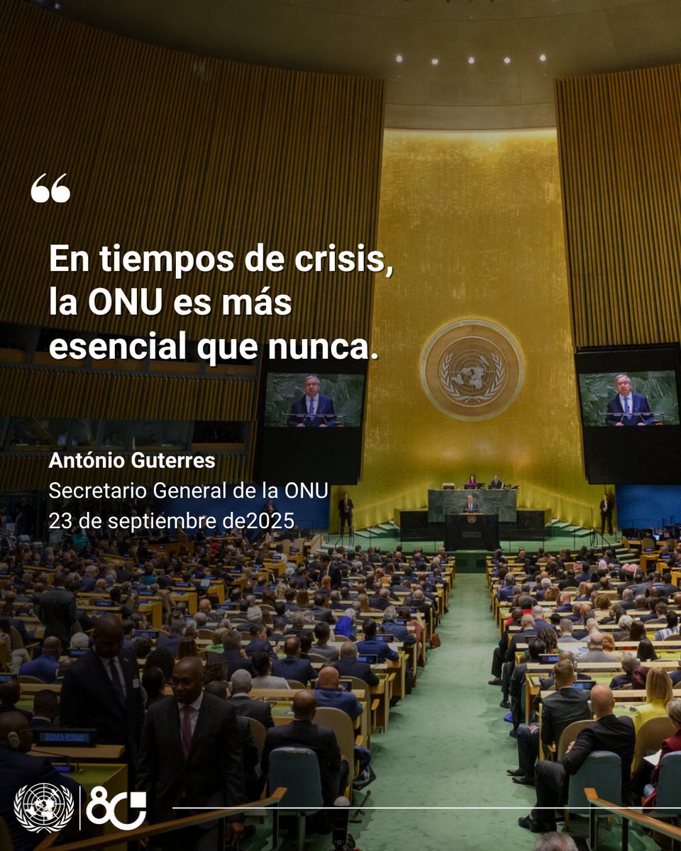 Desde hace 80 años, las Naciones Unidas son un faro de esperanza y estabilidad para quienes enfrentan crisis.

Hoy, ante desafíos profundos y un mundo en constante agitación, <a href="/antonioguterres/">António Guterres</a> lo resume con claridad:

“En este momento de crisis, la ONU es más esencial que nunca”.