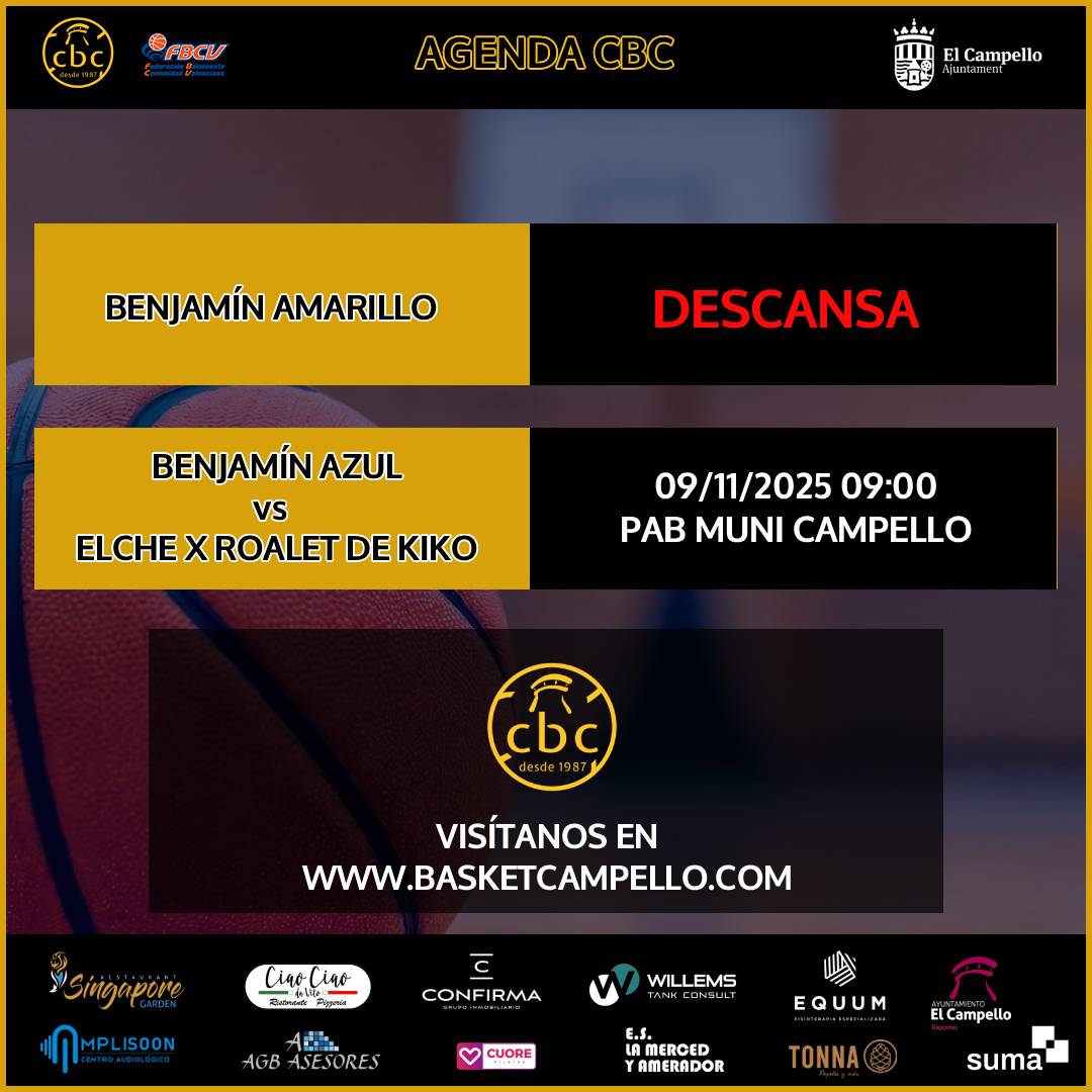 campellocb's tweet photo. 🔥 Nueva jornada CBC💪

Nuestros equipos lo dan todo dentro y fuera del Pabellón 🏀

💛💙 ¡Pasión, energía y baloncesto en cada pista!
 #VamosCBC

Colabora la Concejalía de Deportes del Ayuntamiento de El Campello
#elcampellodeportes #SumaMásCercaDeTi #baloncestoenelcampello https://t.co/J3N2bk9sFf