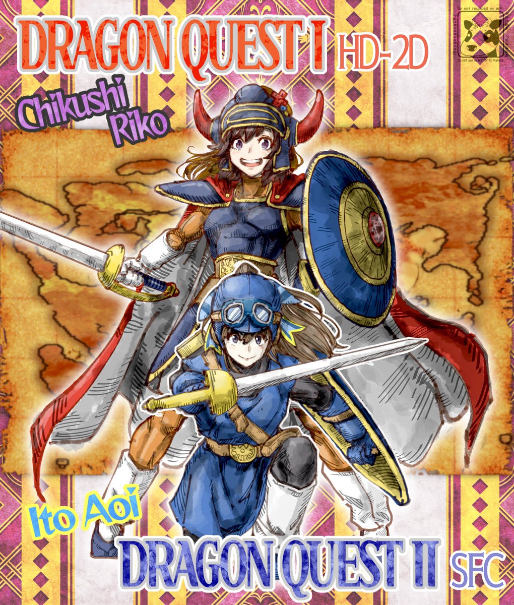 oyaoyaoya082's tweet image. いつも描いてる次回挑戦ソフトの絵。
同じDQ1&amp;amp;2とはいえ、ソフトハード共に違う。けれどもほぼ同じタイミングで挑戦始まったのでお二人並べて描いてみました🗡️🧙🪽
#絵りこ　#あおいきゃんばす