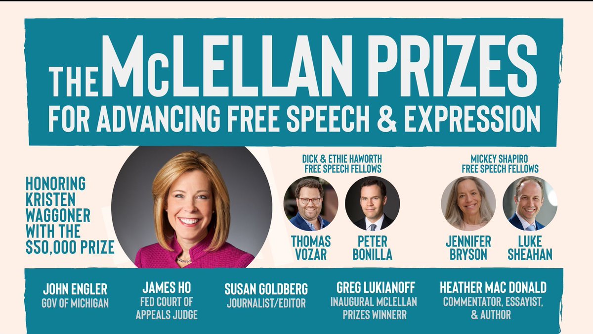 KirkCenter's tweet image. Join us in Washington D.C. on 11.19 to honor the 2025 McLellan Prizes winners including: @KristenWaggoner of @ADFLegal, Thomas Matthew Vozar, @pebonilla, @brysonjs, and @LSheahan: buff.ly/9J2OdzO